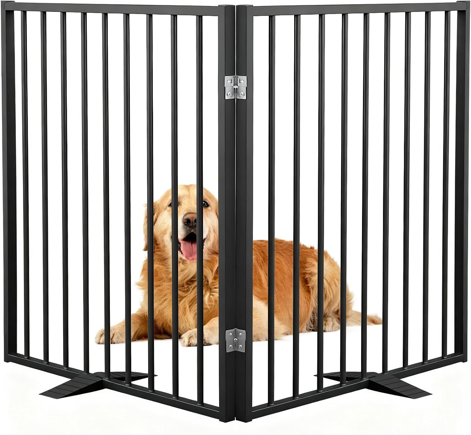 2 Panels Metal Dog Gate for Doorways Folding Pet Barrier, Adjustable Indoor Outdoor Dogs Fence with Support Feet Freestanding Dog Gates Indoor, Black, 132&times;76 Cm image number 2