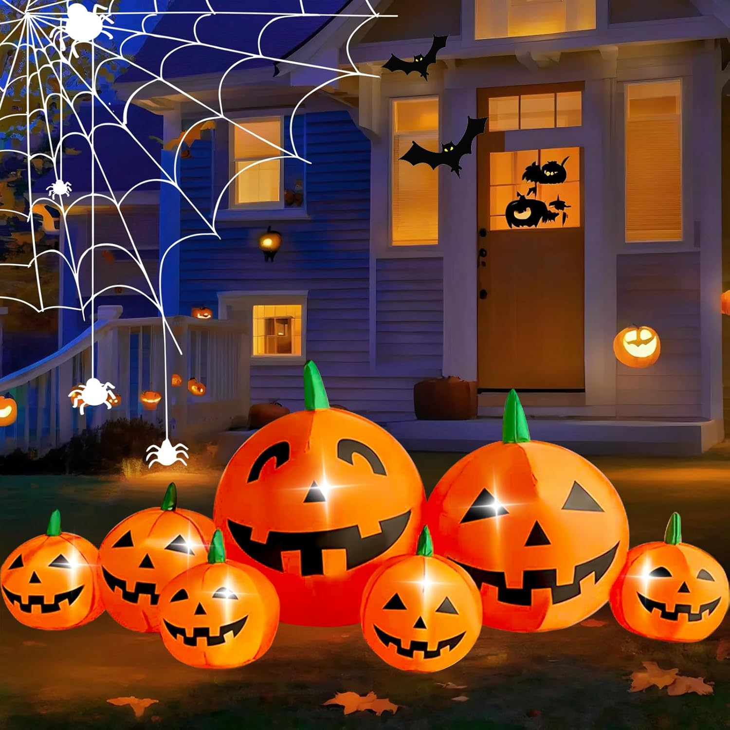 Oolong 8 Ft Halloween Inflatable Pumpkin Patch Family Decoration Jack-O-Lantern Decor for Lawn Yard Home Party Indoors Outdoors image number 5