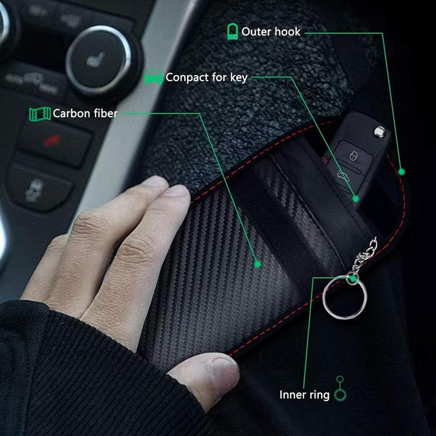 RFID Signal Blocking Faraday Pouch for Car Keys, 2 Pack with Hook Keyring, Waterproof Key Fob Protector, Anti-Theft Signal Blocker, Portable, Signal Blocking image number 1