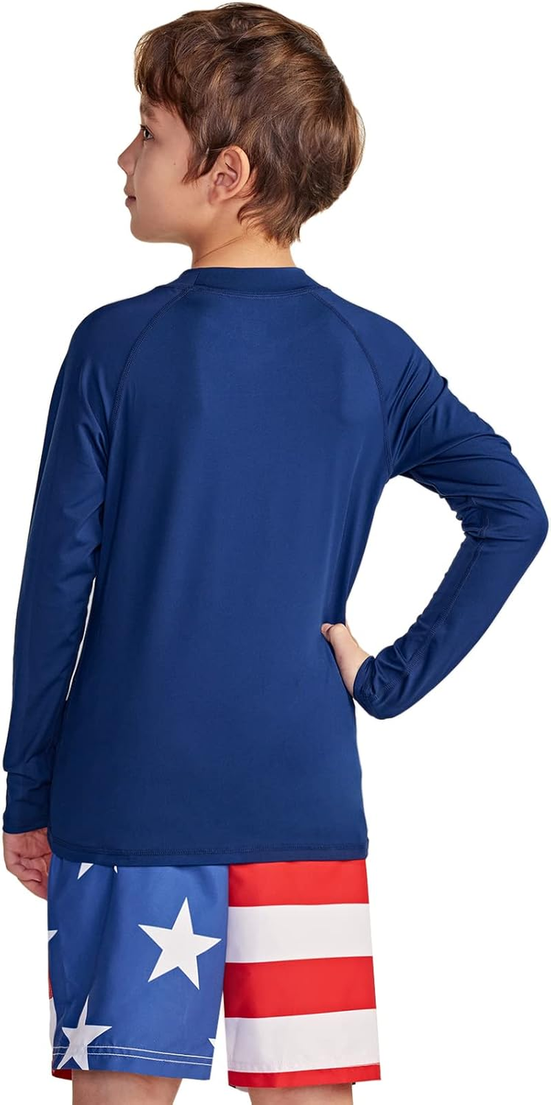 ATHLIO Kids Long Sleeve Rash Guard Swimsuit, UV/SPF Water Beach Surf Swim Shirts, UPF 50+ Sun Protection Swimwear Top image number 4