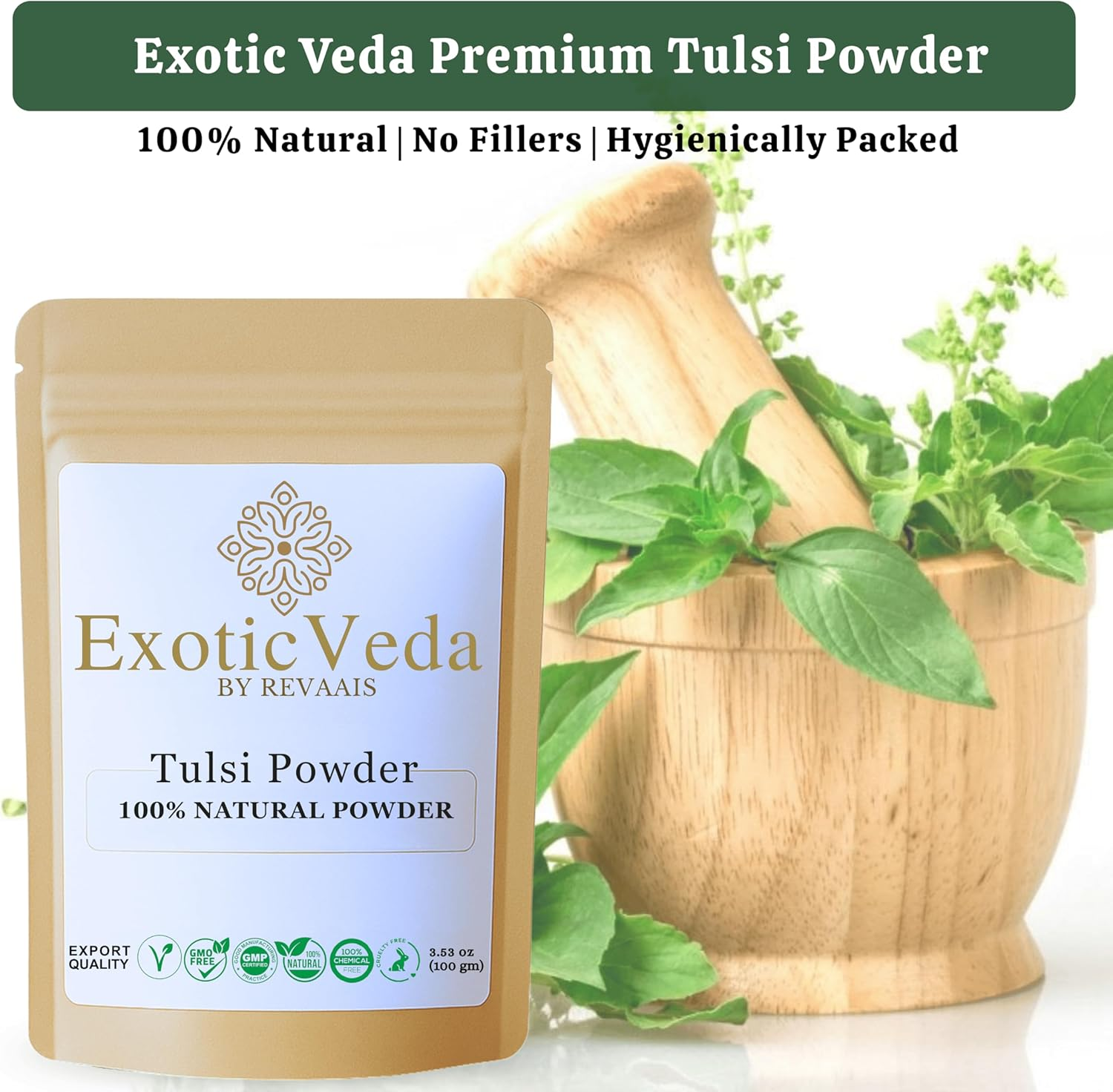 Exotic Veda Tulsi Powder | 100% Pure & Natural No Additives, No Preservatives | 100G Pack