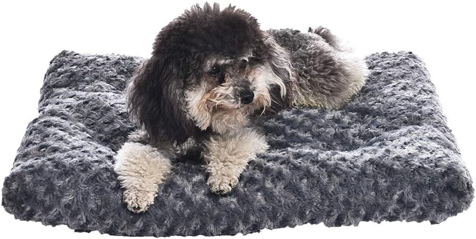 Amazon Basics Plush Pet Bed and Dog Crate Pad, X-Small, 58 X 20 X 6 Cm, Gray Swirl image number 1