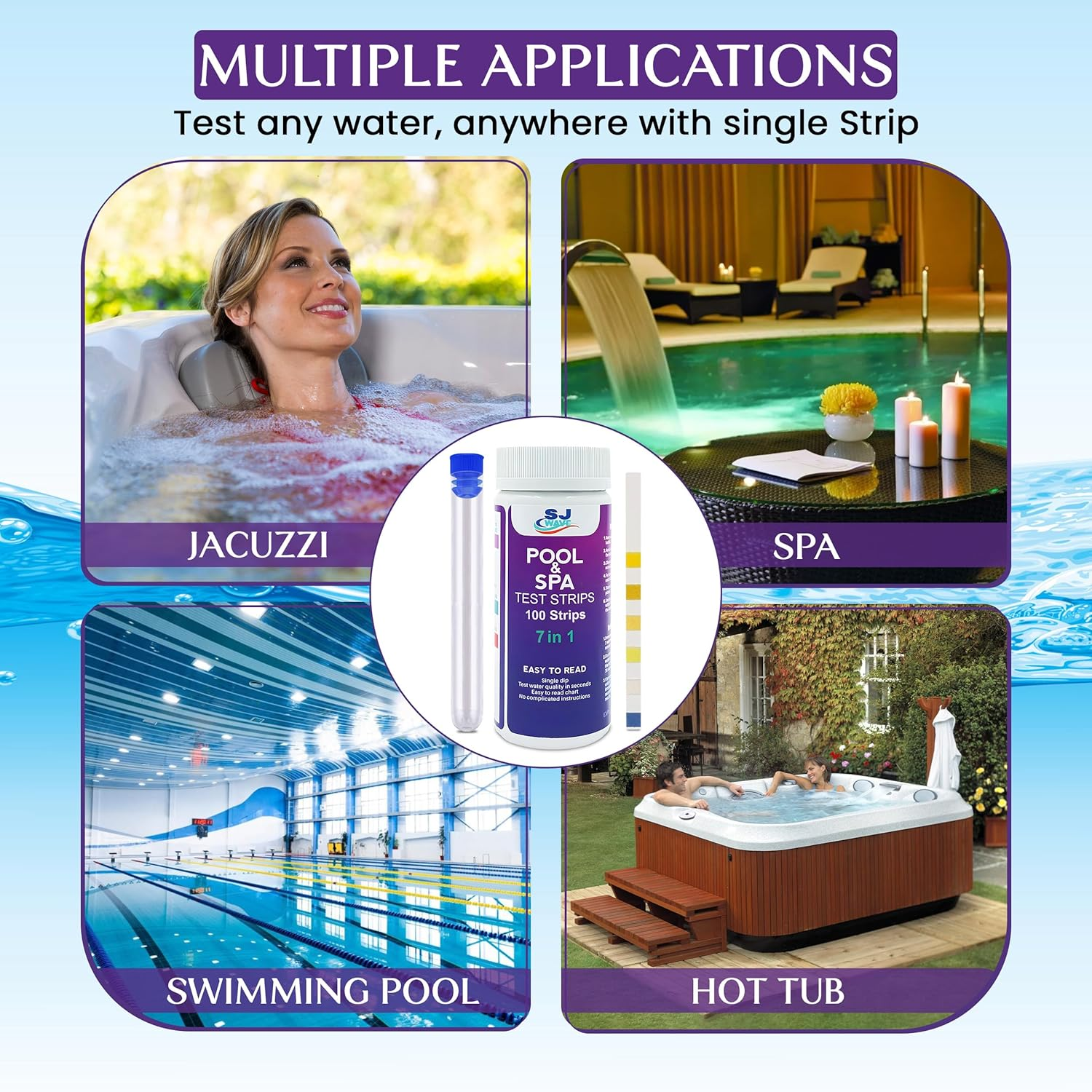 Pool & Spa Hot Tub Test Strips - 7 in 1 Pool & Spa Test Strips for Hot Tub Detects Ph, Chlorine, Bromine, Hardness, Alkalinity, Cyanuric Acid | Ph Test Strips | 100 Pool Testing Strips image number 3