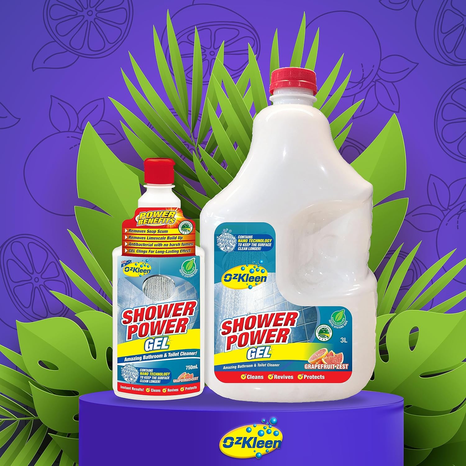 Ozkleen Shower Power Gel Grapefruit & Lime 3LTR + 750Ml FREE PROMOTION &ndash; Bathroom & Shower Cleaner - Surface Cleaning Gel