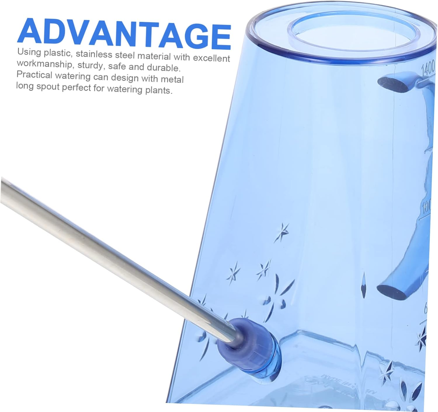 Watering Can Long Spout Blue Stainless Steel Household Gardening Supplies for Indoor and Outdoor Plants image number 2