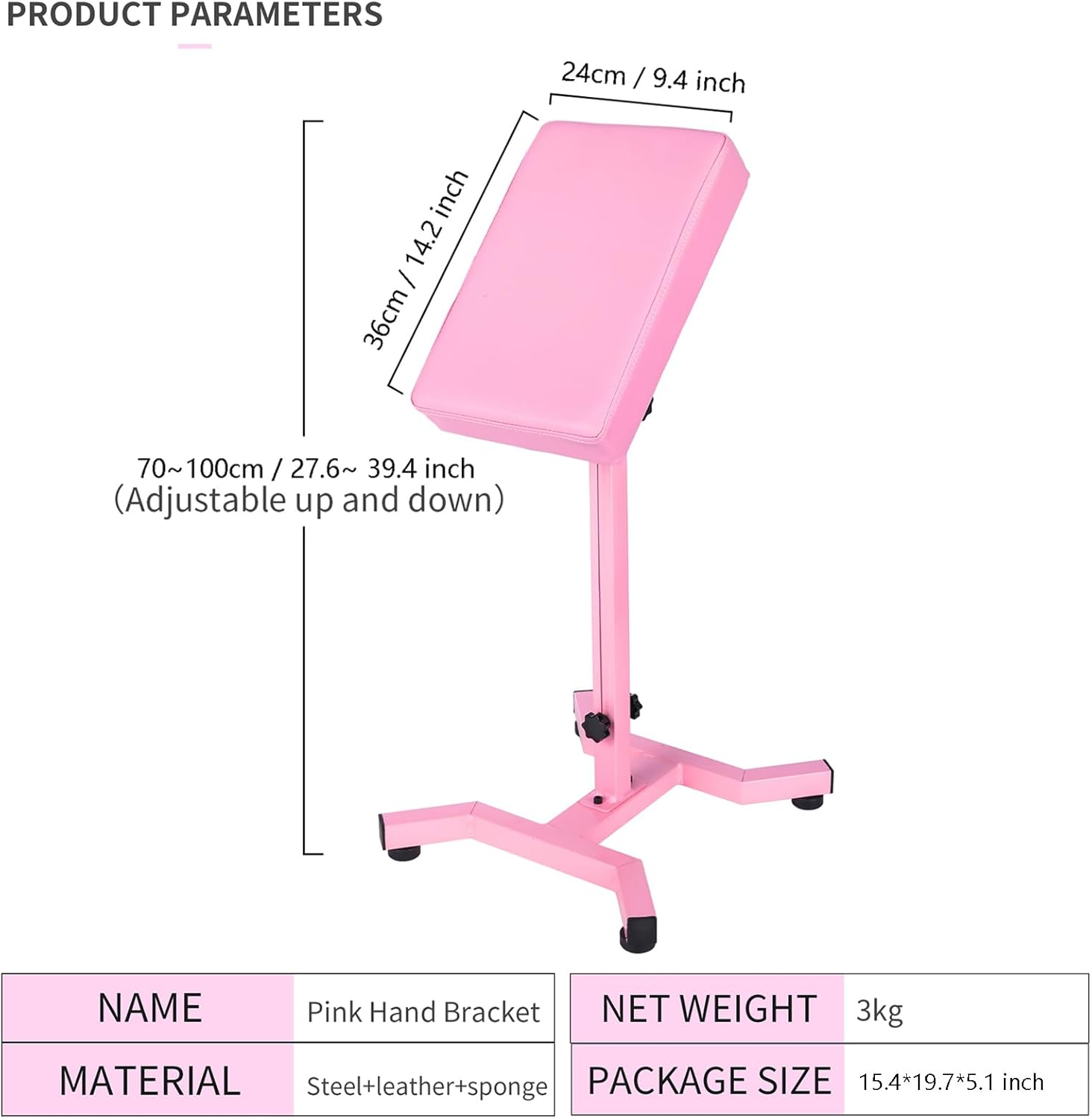 HUOXOU Pink Tattoo Arm Rest, Arm Rest Tattoo, Arm Rest for Tattooing, Tattoo Arm Rest Stand, Tattoo Armrest, Four-Corner Base Stability Strongly, Adjustable Height, Thicken Soft Sponge Pad image number 1