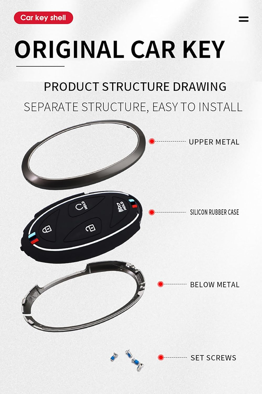 Ontto Key Cover Fit for Hyundai 5-Button Key Fob,Metal Frame Key Shell Soft Silicone Key Case - 7Btn-Black image number 5