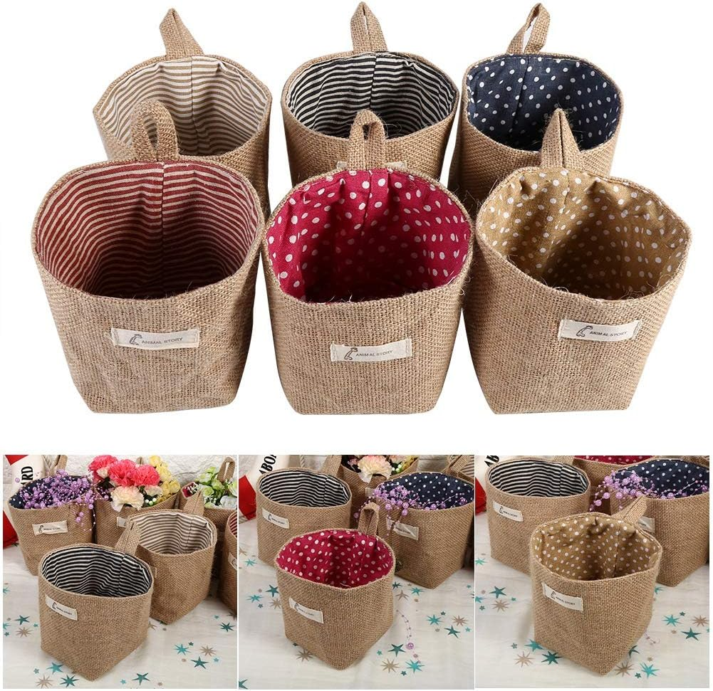 Cotton Linen Storage Bag, Clothes Bag Hanging Cotton Linen Basket Home Gadgets Storage Organizer Folding Basket Basket(Blue Dots) image number 4