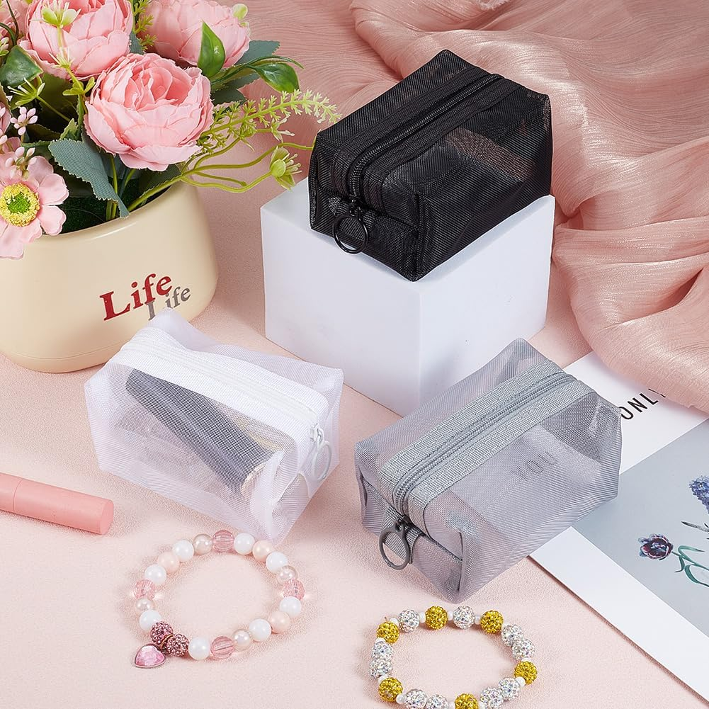 GORGECRAFT 3 Pieces 3 Colours Portable Square Storage Bag Made of Mesh Fabric with Nylon Zip Cosmetic Bag Small Cosmetic Bag Storage Bag for Cosmetics Travel Lip image number 3