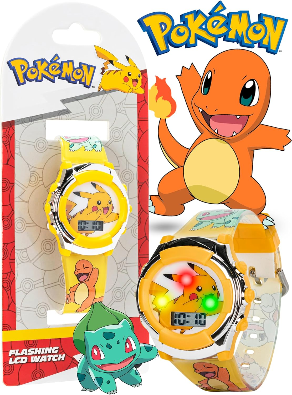 Accutime Kids Pokemon Pikachu Digital LCD Quartz Wrist Watch with Yellow Strap, Cool Inexpensive Gift & Party Favor for Boys, Girls, Adults All Ages (Model: POK4239AZ), Pikachu, Digital image number 5