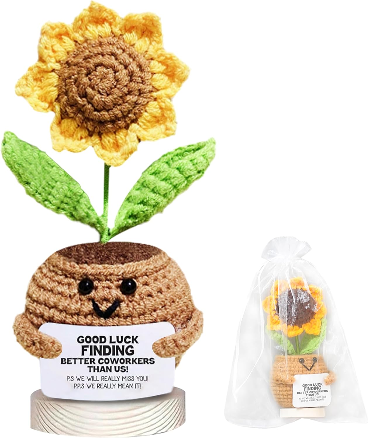 Handmade Crochet Sunflower Gift - Positive Emotional Support Sunflower Decor for Desk, Birthday for Women, Teacher Appreciation, Mothers Day, Graduation (T02)