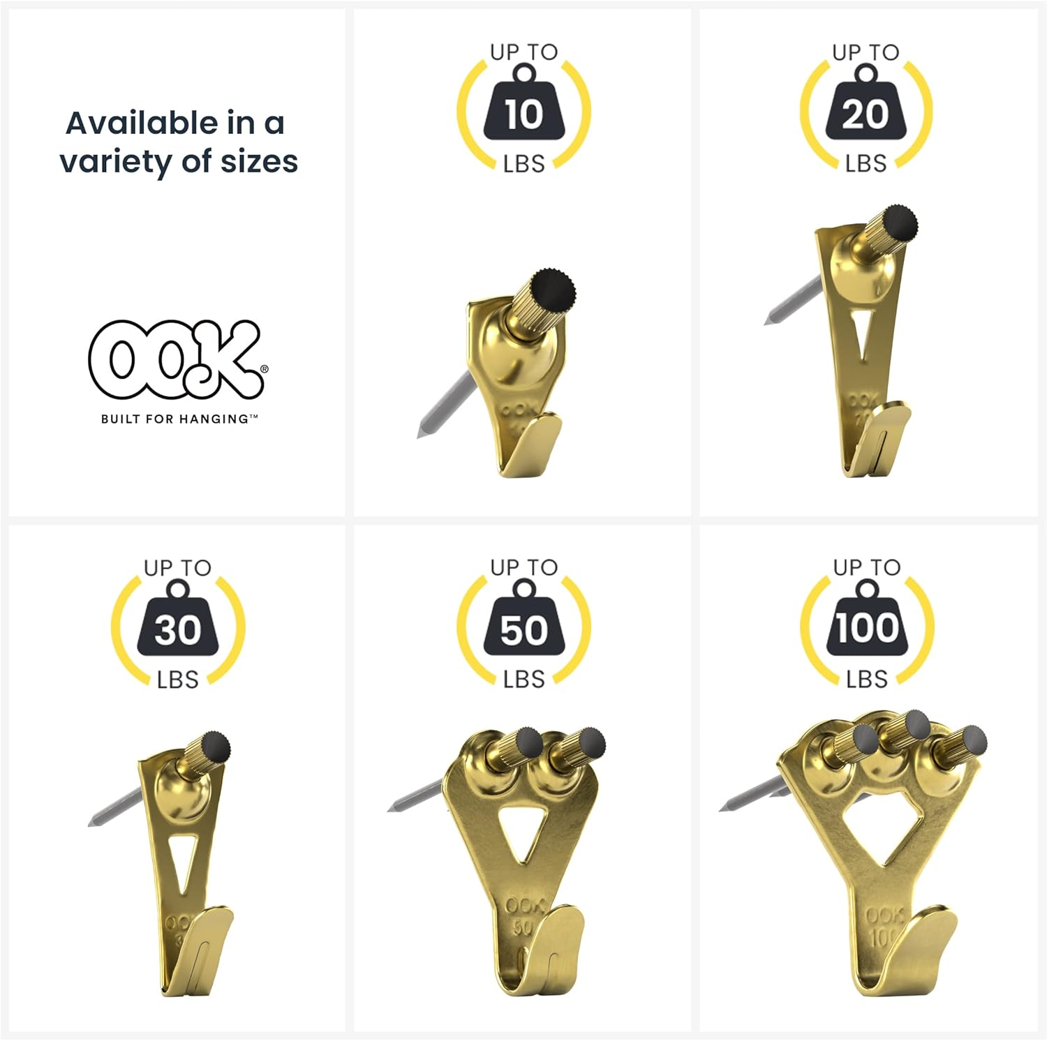 OOK 50615 Professional Picture Hangers, Art Hangers, Padded, Brass, Reusable Picture Hooks, 20Lb (15 Set) image number 3