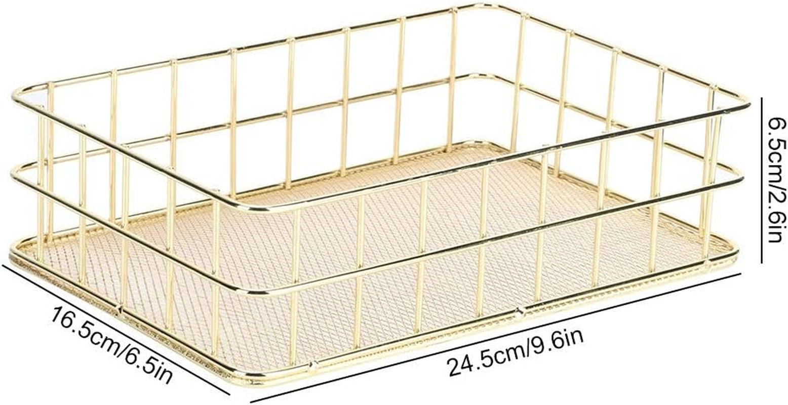 Golden Iron Storage Basket, Stylish and Simple Organisation Solution for Home with Beautiful Coating, Durable Wrought Iron, Space-Saving and Ideal (Large image number 1