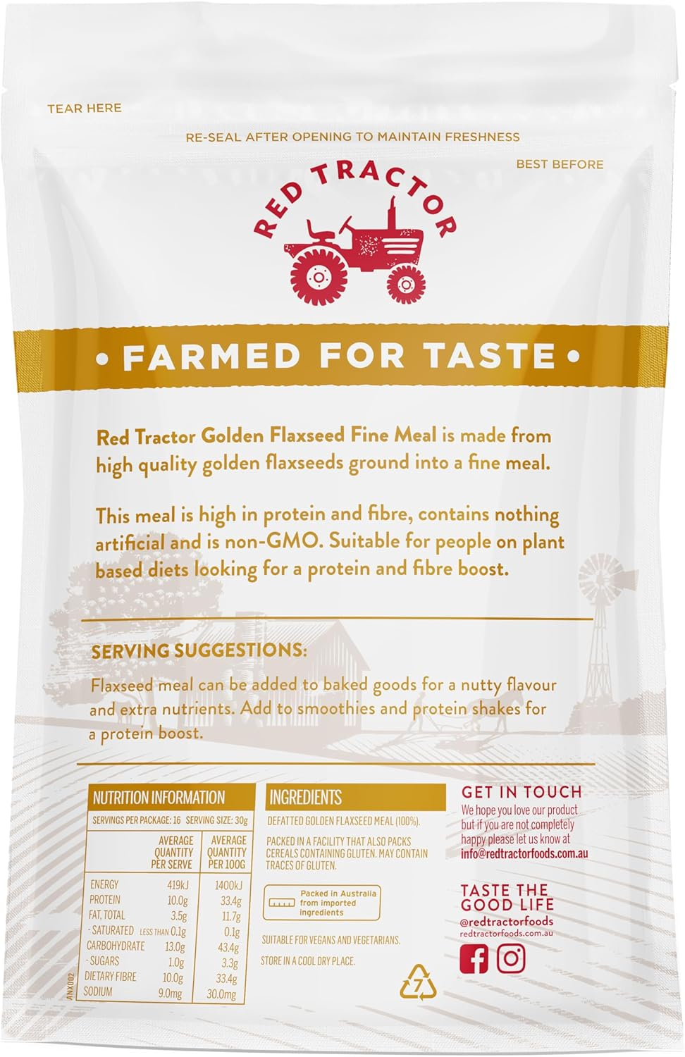 Red Tractor Foods Australian Golden Flaxseed Fine Meal Superfood 500G