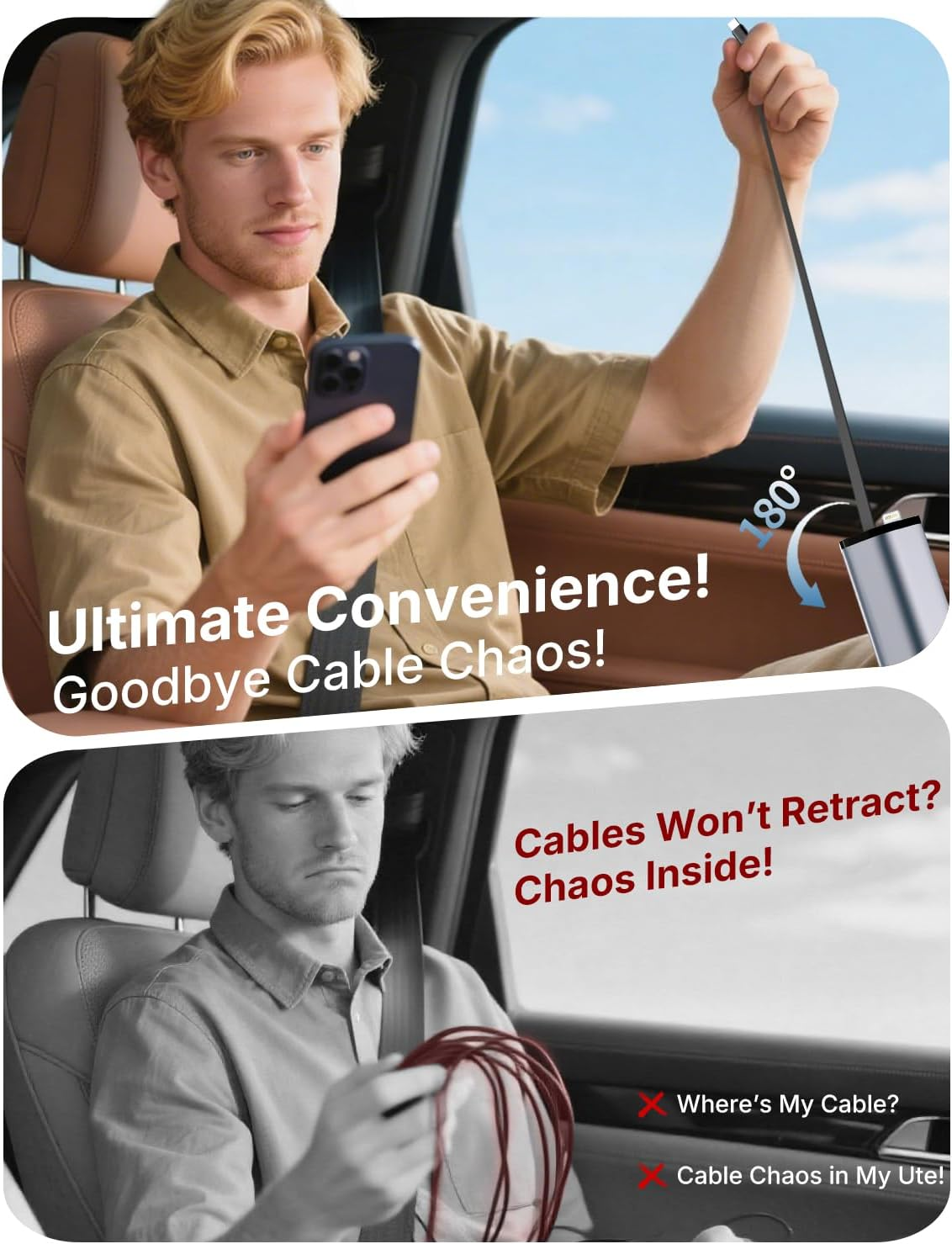 Retractable 120W USB-C Car Charger, 4 in 1 Cigarette Lighter Adapter W/Voltage Display, Type-C 100W + Lightning 20W Fast Charging, for Iphone 16 15 14 13 12/Ipad/Android, DC12/24V Vehicles image number 5