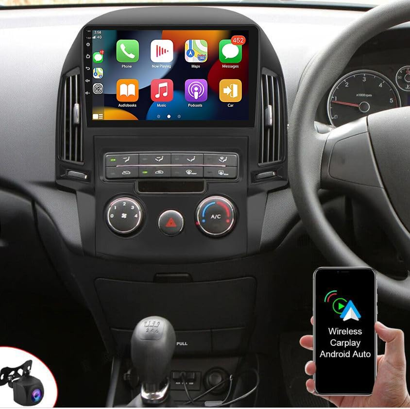 Car Stereo Compatible for Hyundai I30 Manual 2006-2011 FD, Double DIN Car Stereo Radio 2+32G 9" Touch Screen Radio Wireless Carplay Android Auto Bluetooth Wifi FM GPS Mic image number 2