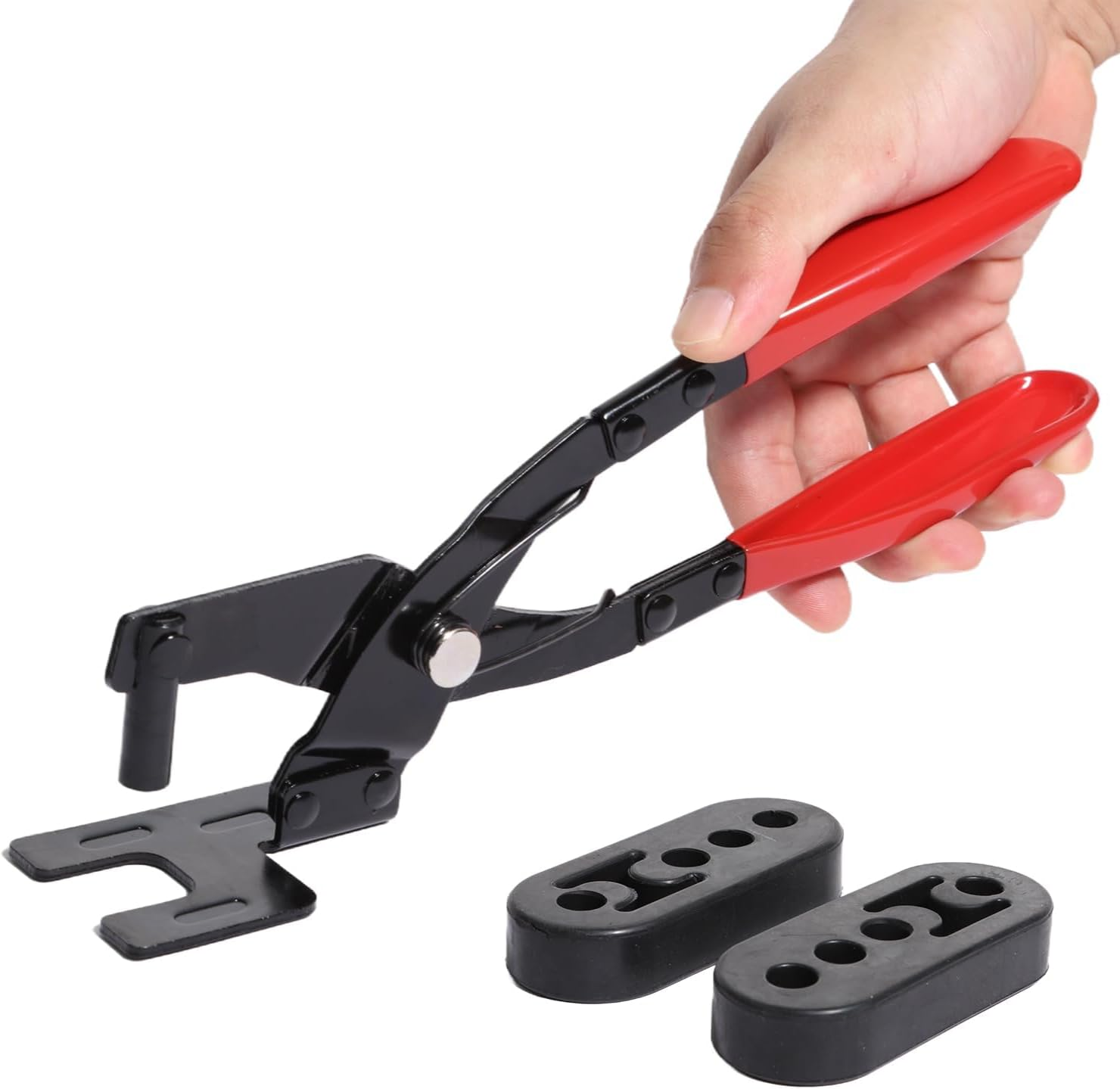 Aikoolwer 10 Inch Exhaust Hanger Removal 3Pcs 4 Hole Exhaust Rubber Setkit Universal Muffler Pliers Tool with 25 Degree Offset Rubber Insulators Support