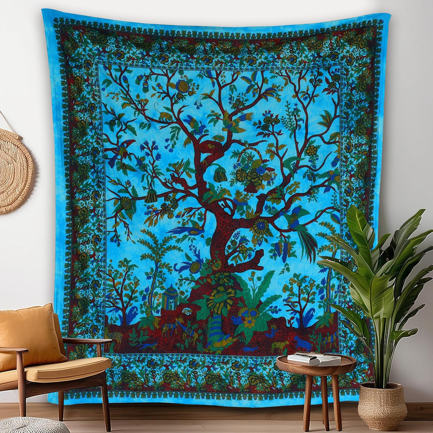 Craft Trade Tree of Life Small Tapestry & Hippie Boho Bohemian Wall Hanging, Blue Tapestries for Bedroom, Wall Art, Home Decor - 30X40 Inches (Poster)