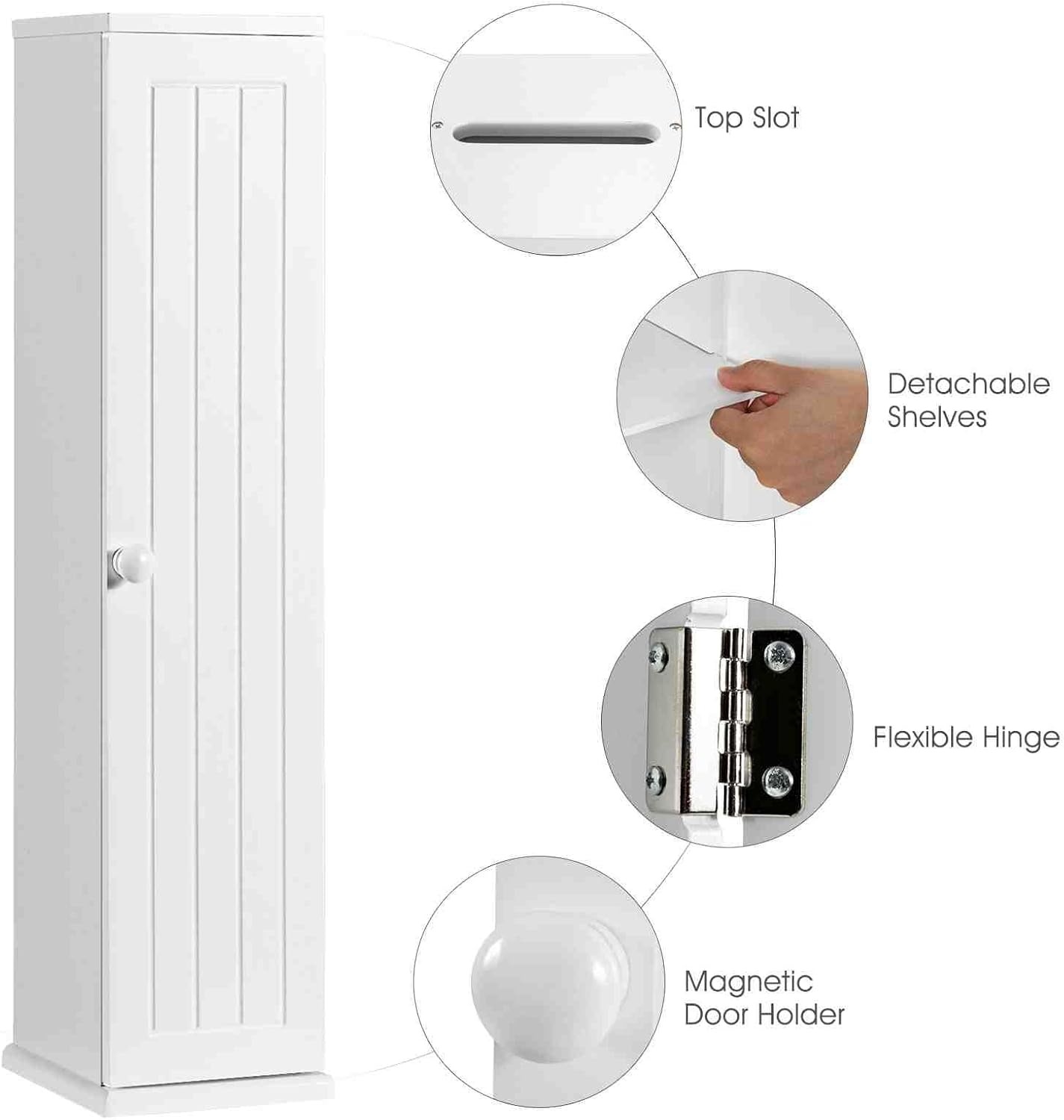 Costway Compact Toilet Tissue Storage Tower, Free Standing Toilet Paper Storage Holder, Bathroom Multifunctional Storage Shelf Organizer, Storage Corner Floor Cabinet with Door&Top Slot image number 1