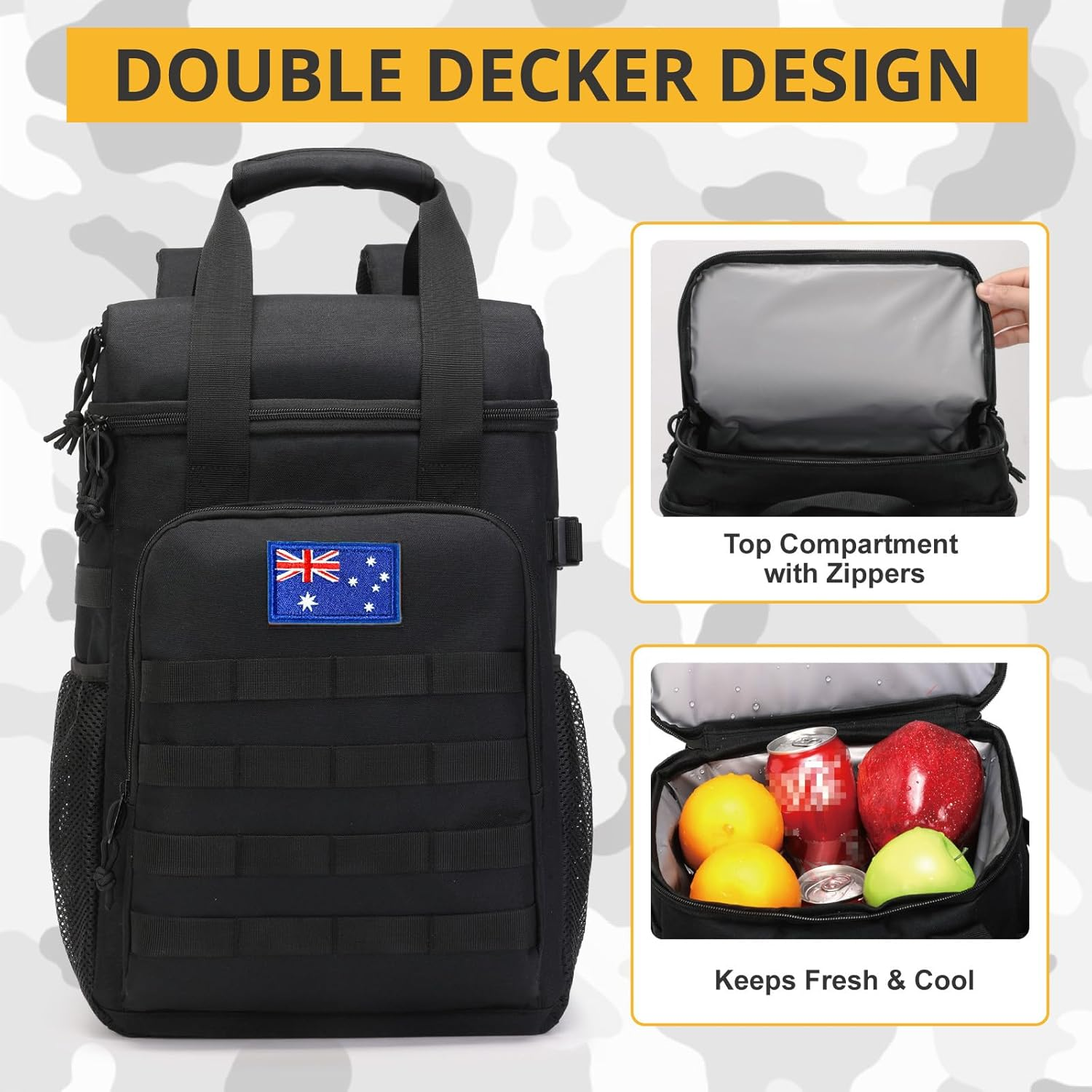 Tactical Backpack Cooler,Lunch Backpack for Men Work with Handle，Soft Cooler Backpack Insulated Waterproof Leak Proof，Heavy Ice Chest Backpack for Hiking Camping