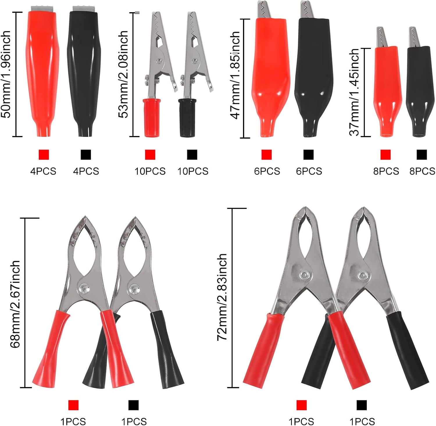 DIANN 60Pcs 10 Type Metal Alligator Clip Clamp Assortment Kit Red Black Crocodile Electrical Test Clamps Connector Jumper Helper with Protective Insulation Cover for Laboratory Testing image number 5