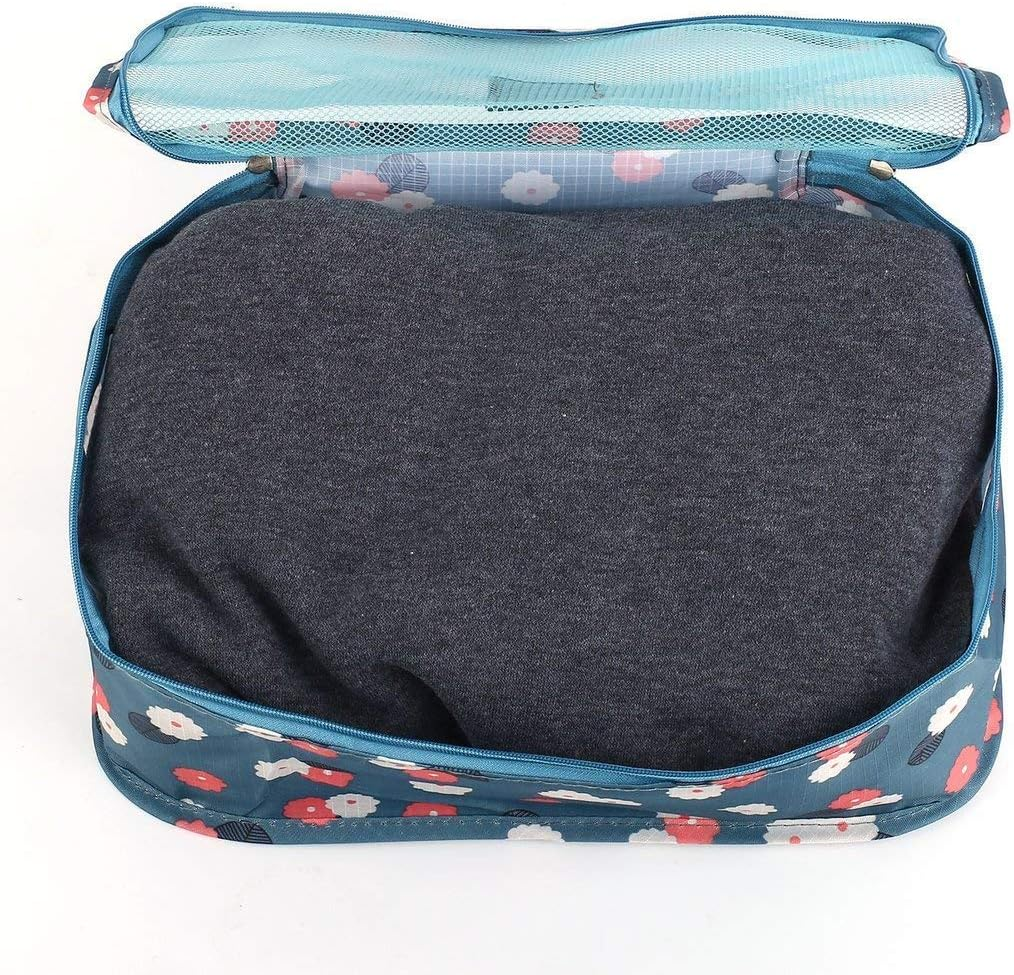 Go2Buy 6Pcs Travel Luggage Organizer Set Backpack Storage Pouches Suitcase Packing Bags (Blue Flower)