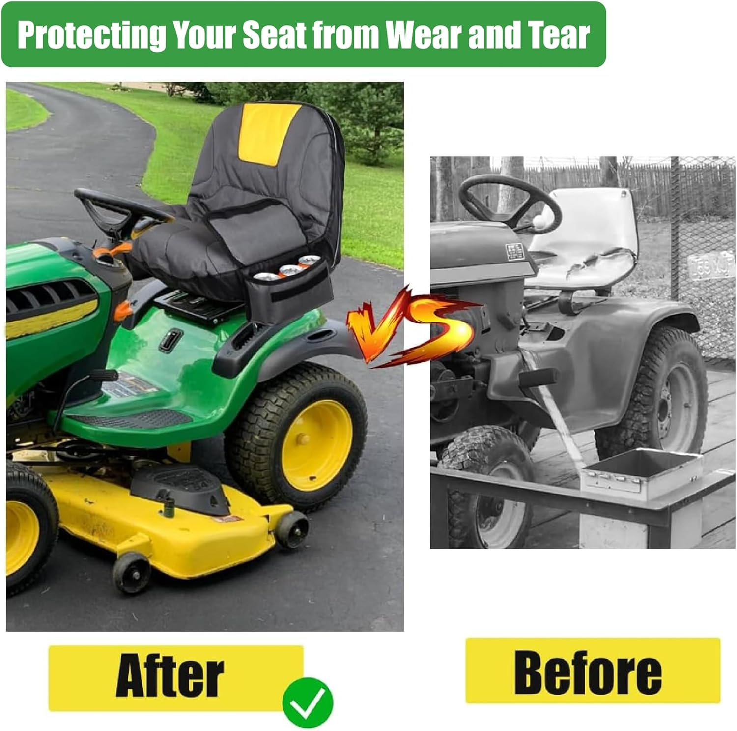 Jiawu Riding Lawn Mower Seat Covers, Universal Polyester Oxford Waterproof Tractor Seat Cover with Storage Bag Compatible with Kubota Lawnmowers without Armrests image number 5