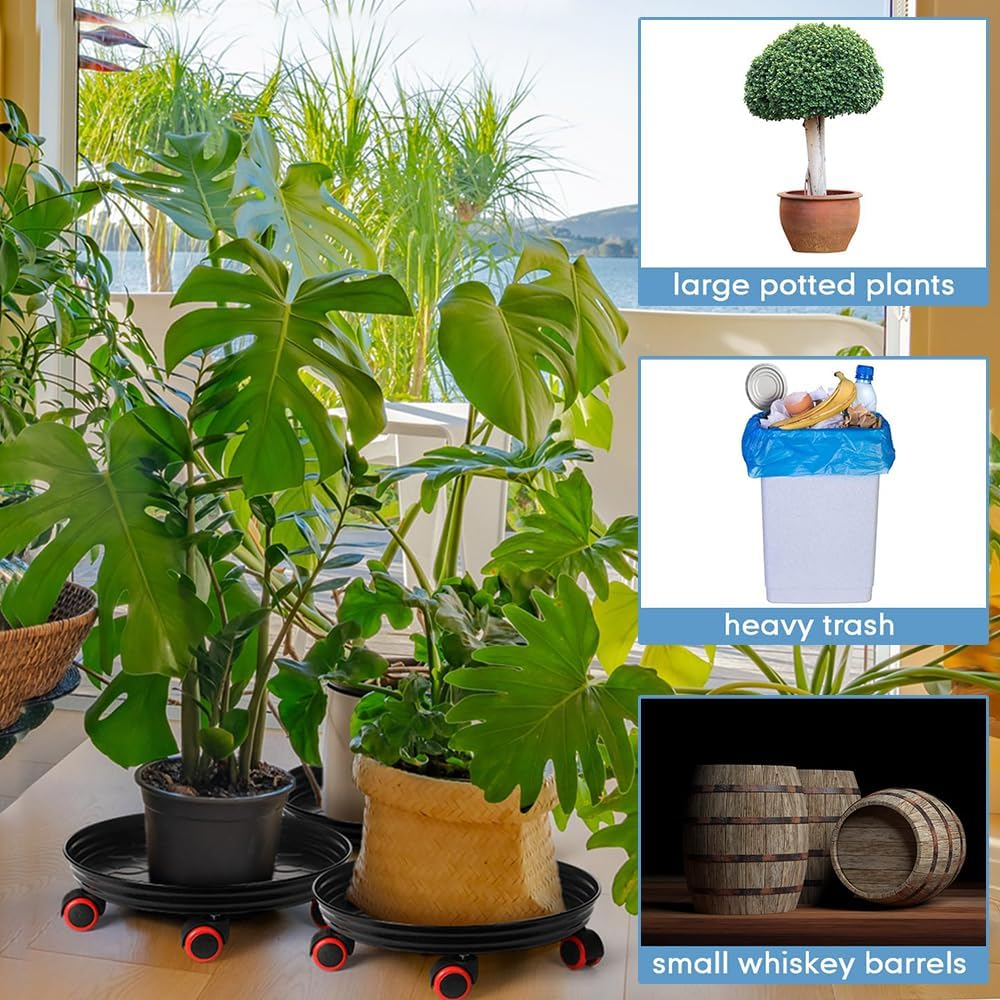 TOMVAES Metal Plant Caddy with Wheels,23Cm Rolling Plant Stand Heavy Duty Plant Dolly with Casters for Indoor and Outdoor Large Planter Casters Potted Plant Mover,Black image number 5