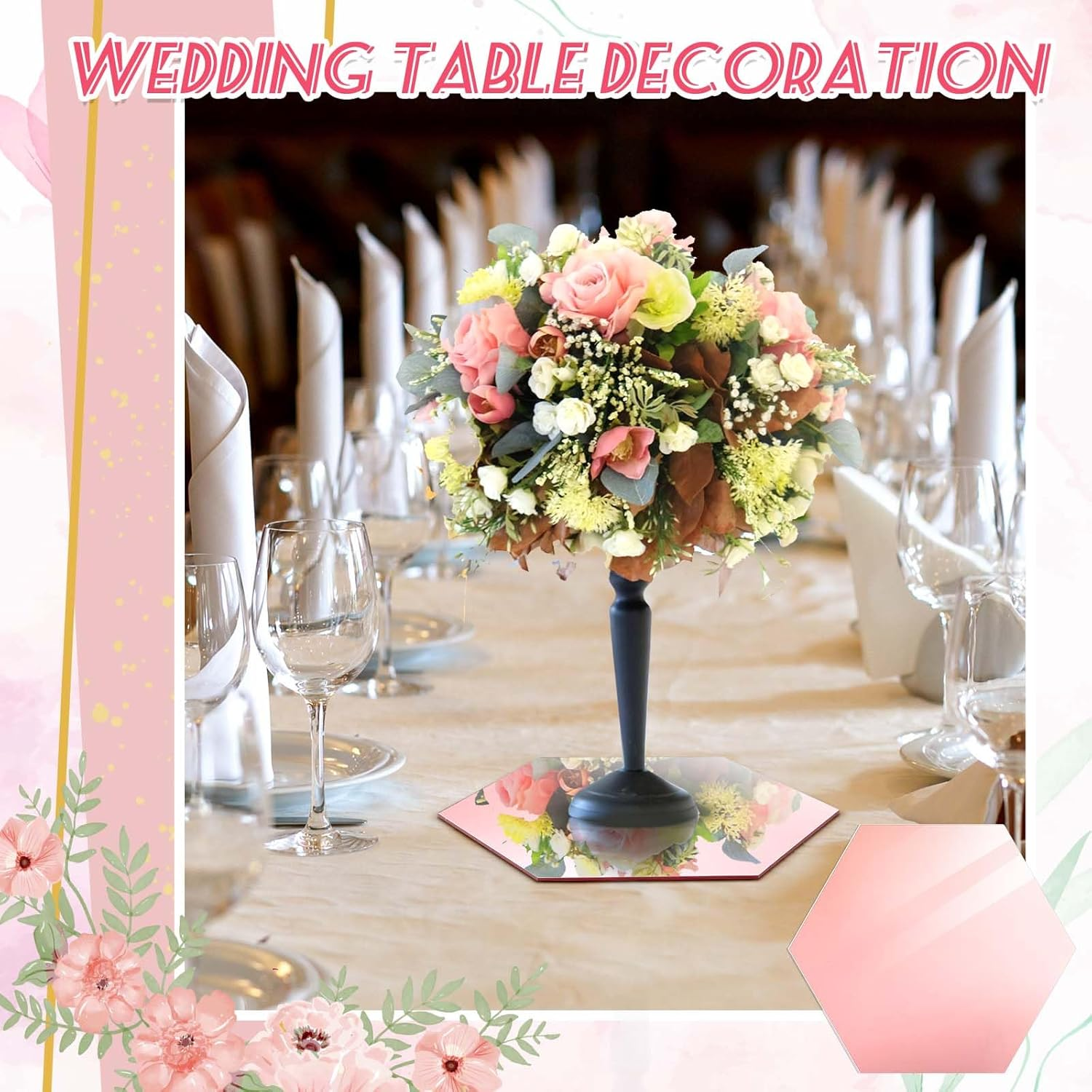 12 Pcs 12 Inches Hexagon Mirrors for Centerpieces Hexagon Mirror Trays Mirror Plates for Centerpieces Wedding Centerpieces for round Tables Wedding Party Decorations Wall Decorations Crafts image number 4