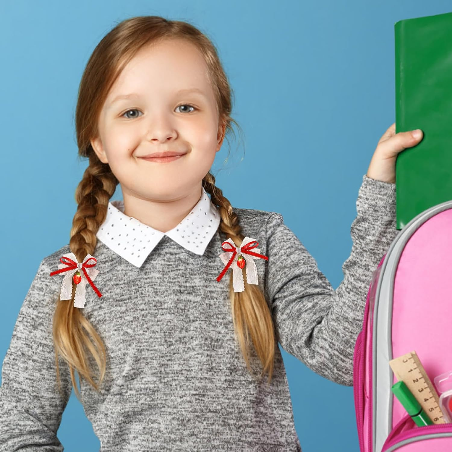 RTRTGS Pack of 6 Cherry Bow Hair Clips Red Hair Accessories for Women, Red Bow Hair, Cherry, Velvet Alligator Cherry Hair Clips for Ponytail, Winter Christmas Decoration image number 1