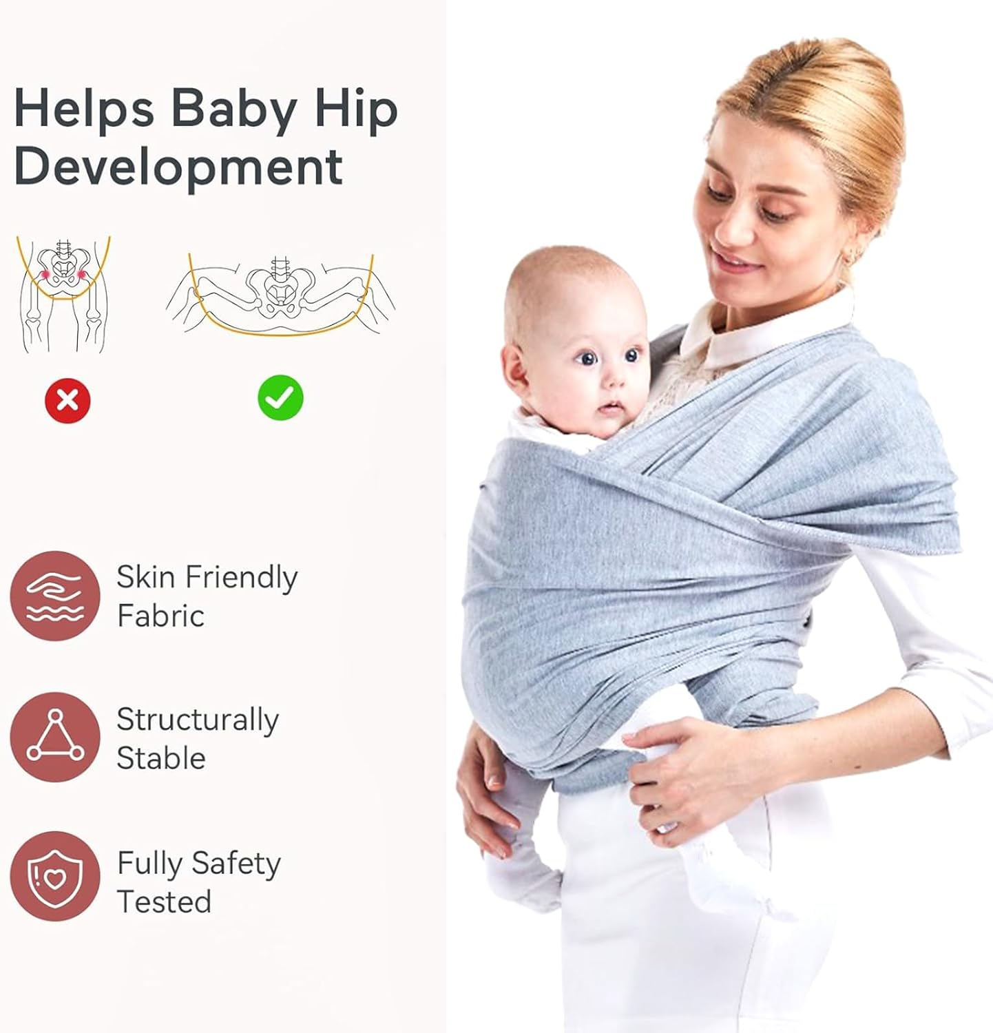 Ling-Luo Baby Wrap Carrier, Easy to Wear Soft Baby Carrier, Lightweight Hands Free Baby Sling, Adjustable Baby Carriers for Newborn to Toddler 8-35 Lbs(Grey) image number 3