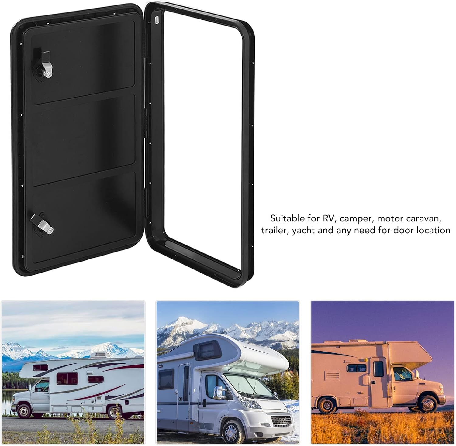 RV Access Door, 380X675Mm RV Baggage Door with Double Lock and Key, 180 Degree Wide Opening Angle, Weatherproof Design, Deck Access Hatch for RV, Trailer, Yacht (Black) image number 6