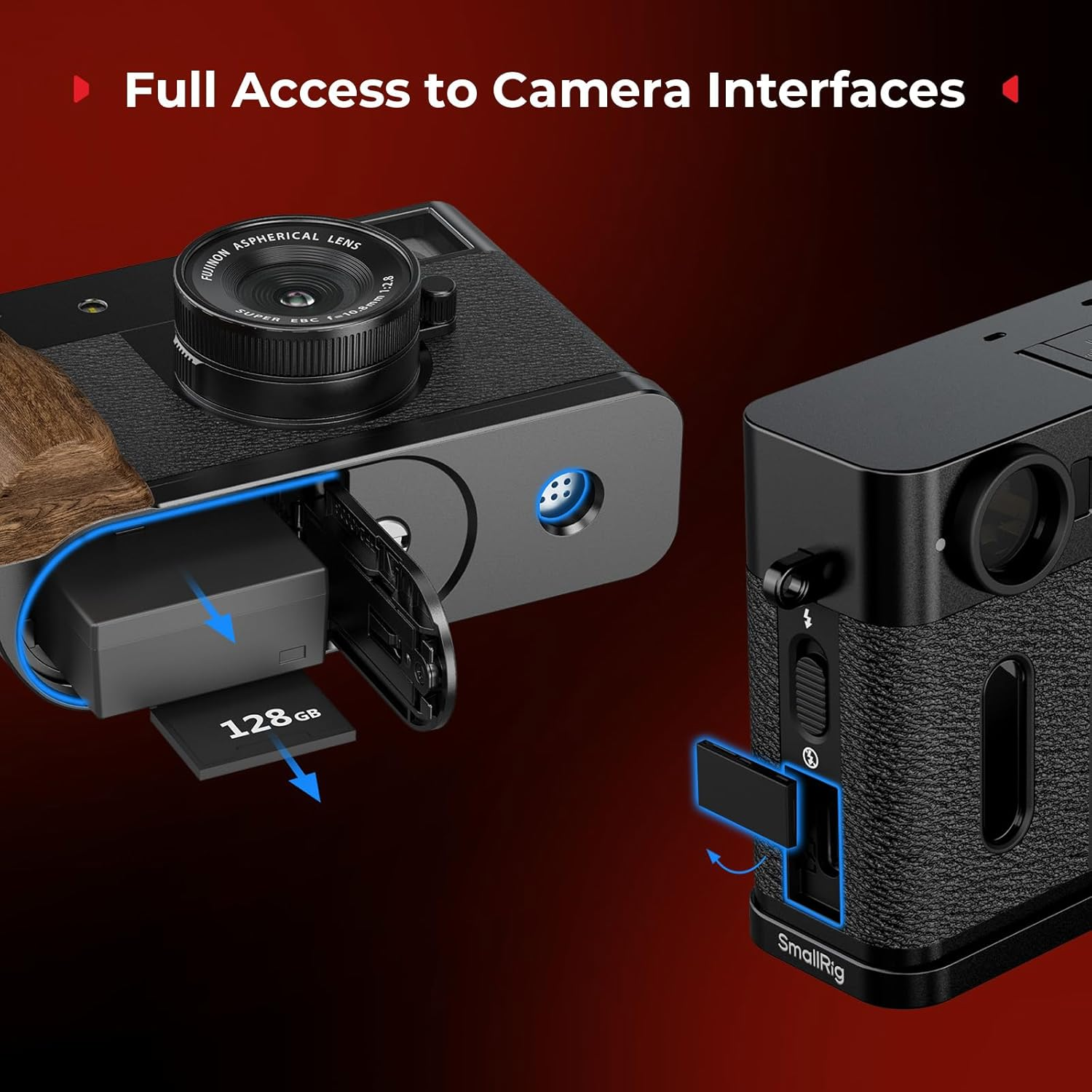 SMALLRIG X Half Wooden L-Shaped Mount Plate, L Plate for FUJIFILM X Half, Ergonomic Wood Side Handle, Includes Hot Shoe Cover (Black) - 5224 image number 6