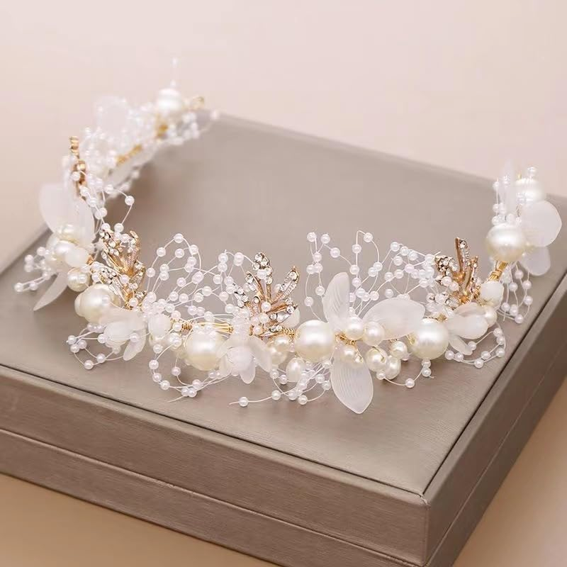 Bicuces 2 Pcs Flower Girl Head Piece Flower Girl Hair Accessories Wedding Hair Accessories for Girls Flower Girl Headband Wedding Floral Crown Rhinestone Crystal Wedding Headband Wedding Headpiece Bridal Floral Headband for Birthday, Party, First Communion image number 2