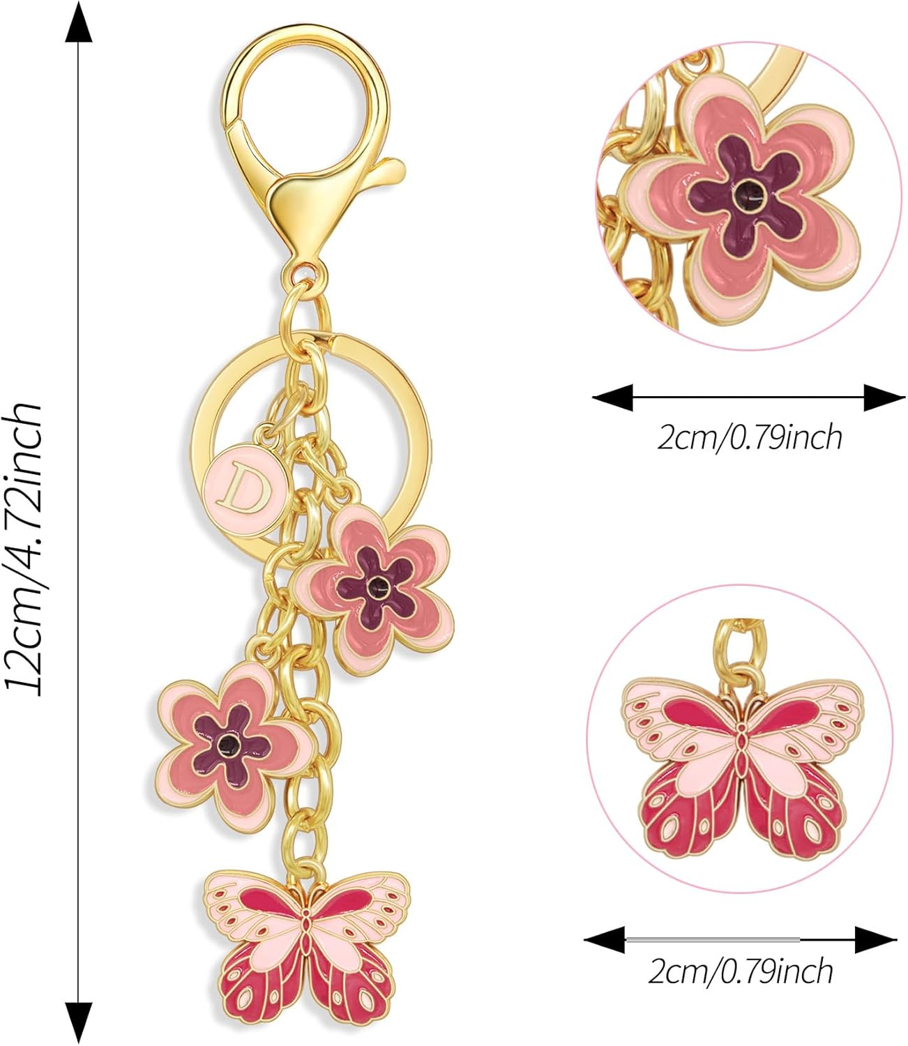 Yeeyeow Cute Initial Letter Flower and Butterfly Keychain for Women Purse Charms Bag Charms for Handbag Backpack