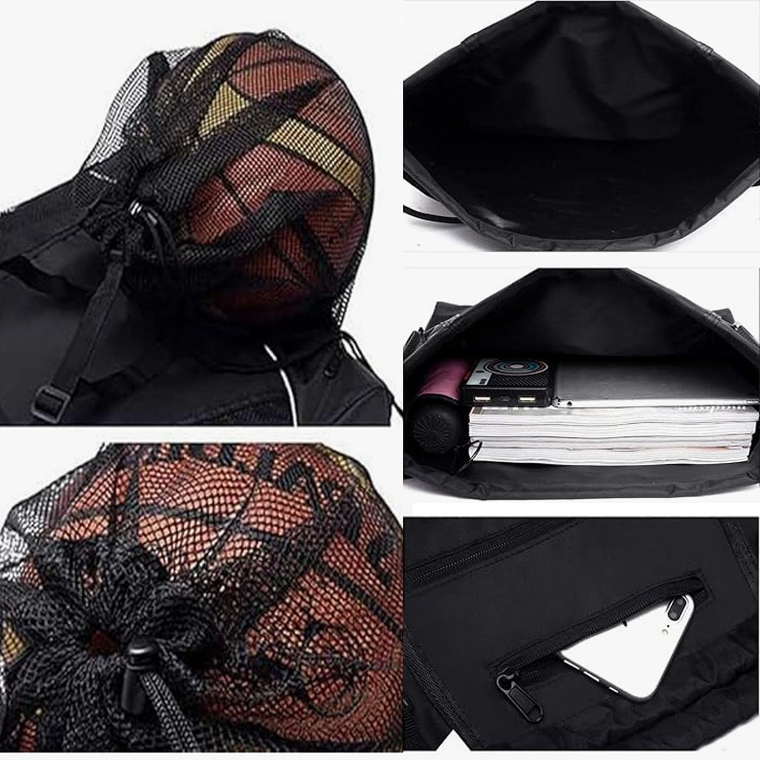Drawstring Basketball Backpack,Foldable Storage and with Removable Mesh Pocket, Soccer, Volleyball, Baseball Multi-Purpose Training Bag Sports Backpacks image number 1