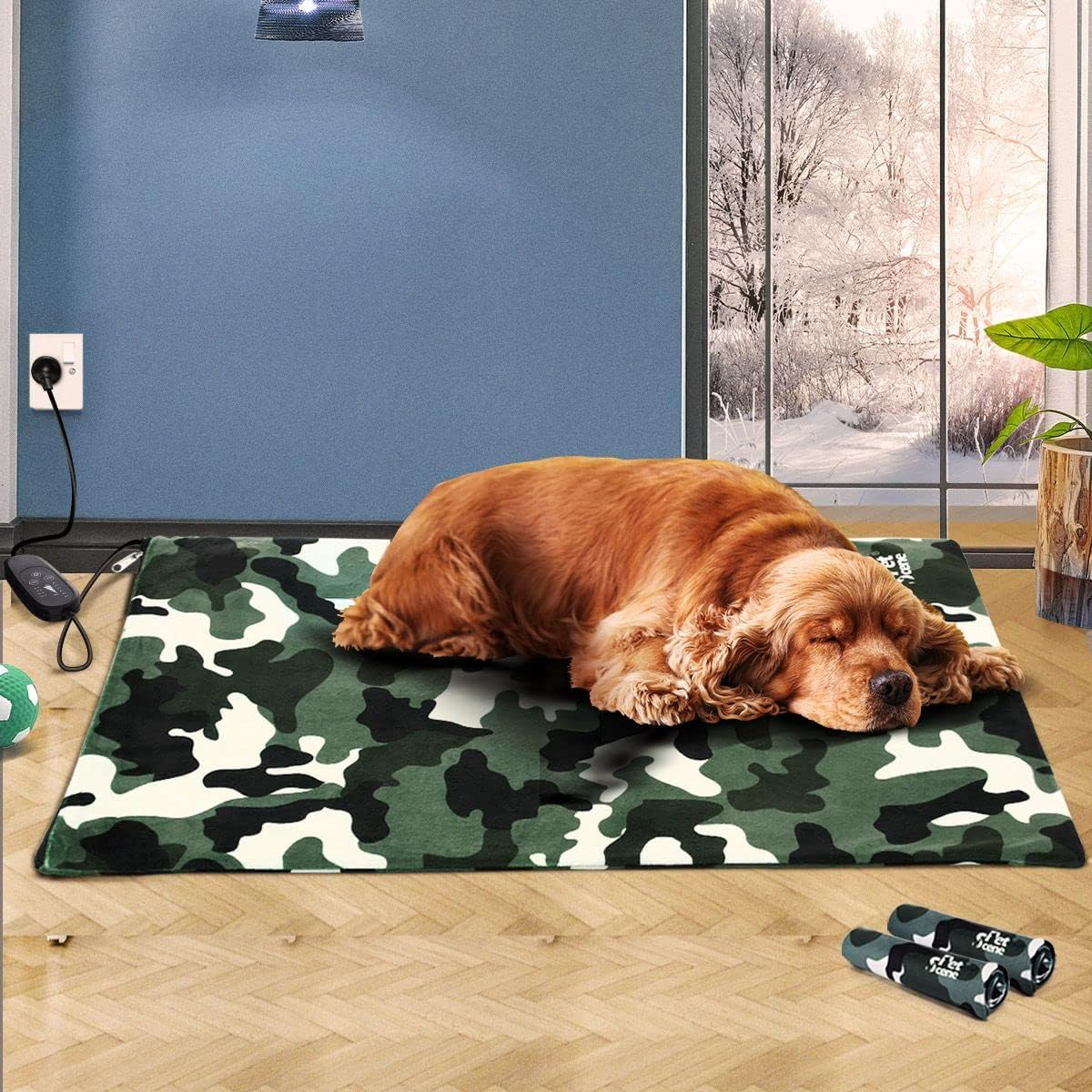 Pet Scene Electric Pet Heat Pad Heated Mat 75X45Cm Pet Heating Blanket Dog Cat Bed Thermal Protection Timer L Size with 2 Cloth Covers