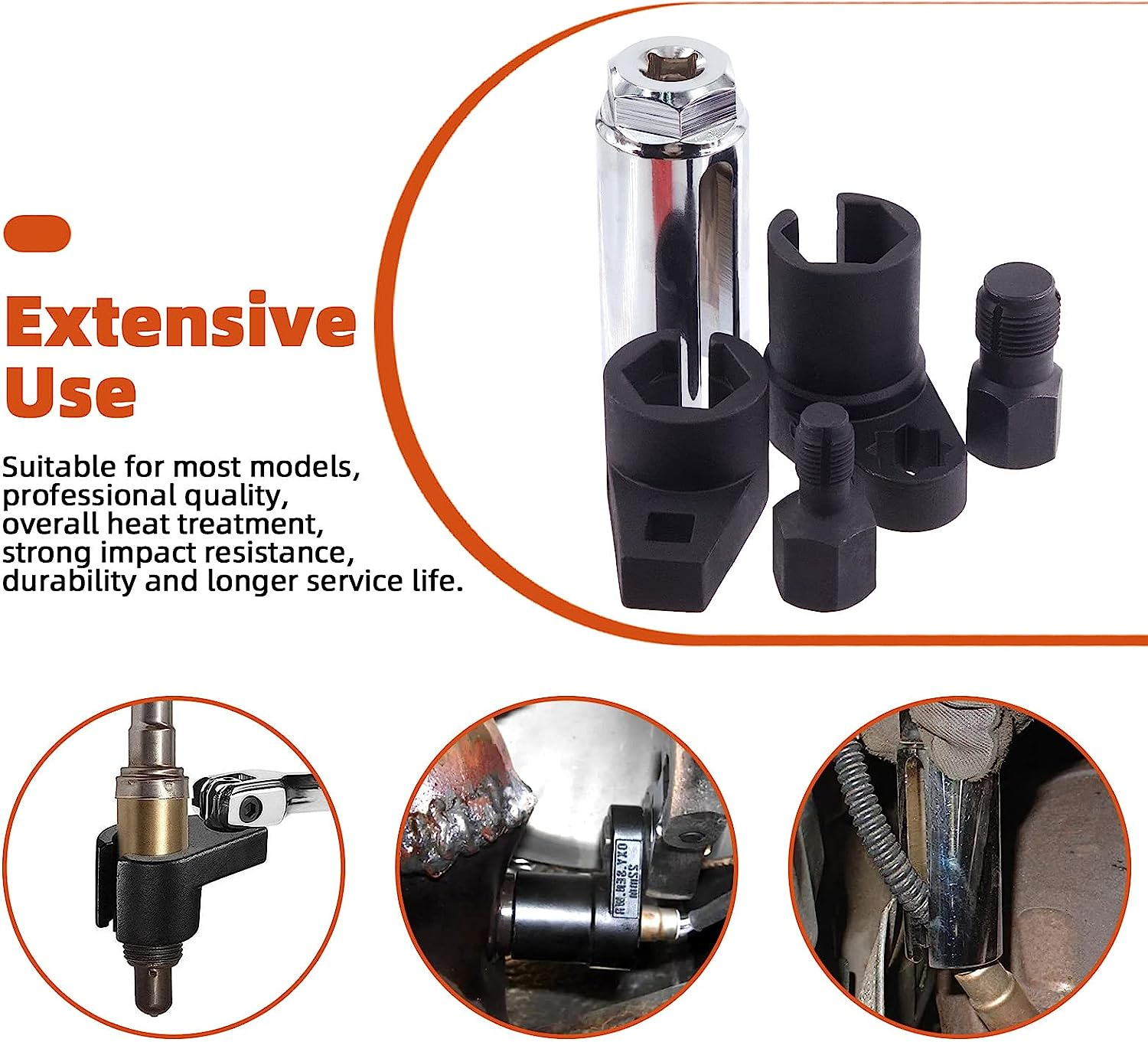 Tanstic 5Pcs Automotive Oxygen Sensor Socket Kit, Oxygen Sensor Offset Wrench Removal Tool and Thread Chaser Set with Storage Box for Vehicle image number 4