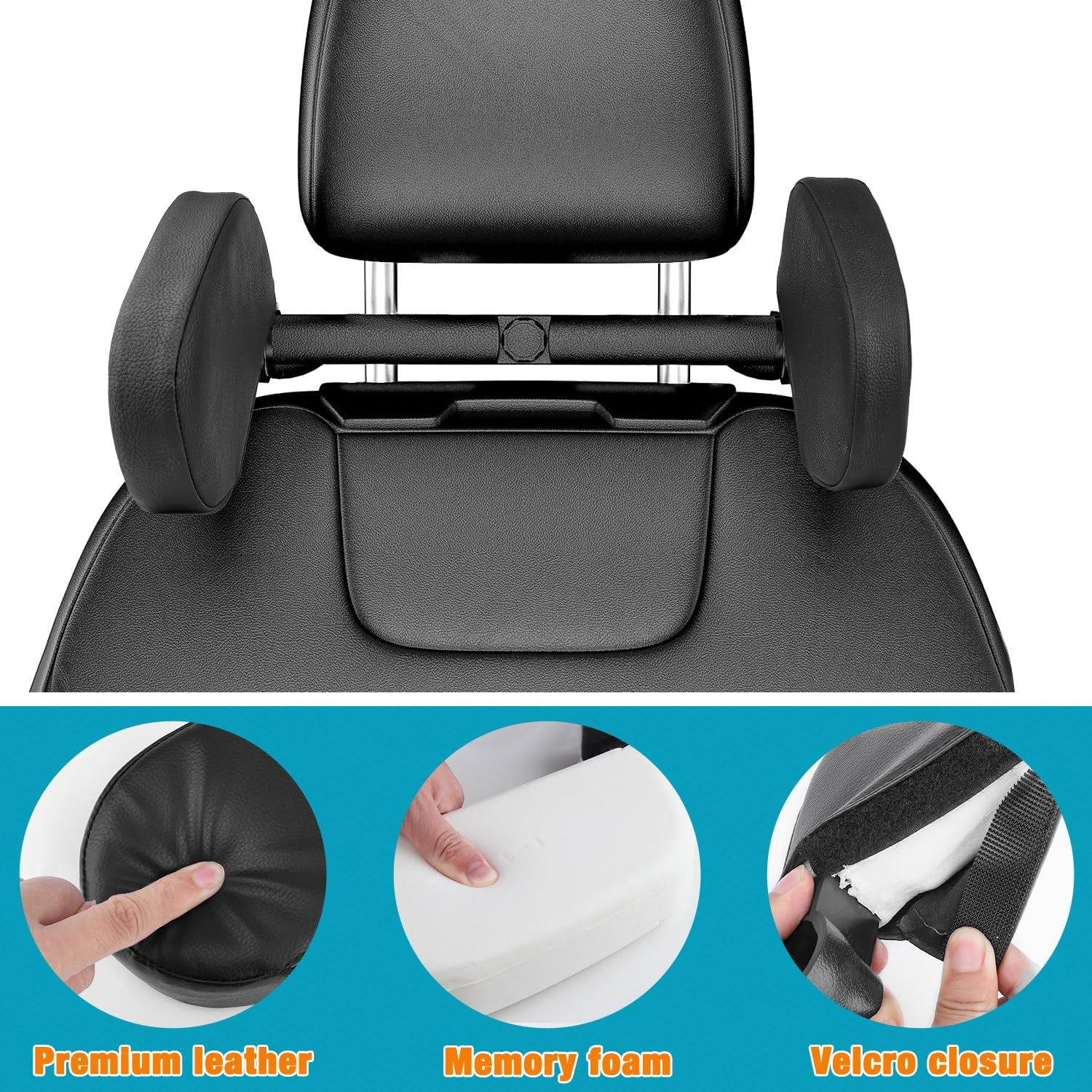 Car Seat Headrest Pillow,Head Neck Support Detachable,Premium Seat Held Pillow, 180 Degree Adjustable Both Sides Travel Sleeping Cushion for Kids Adults (Black) image number 1