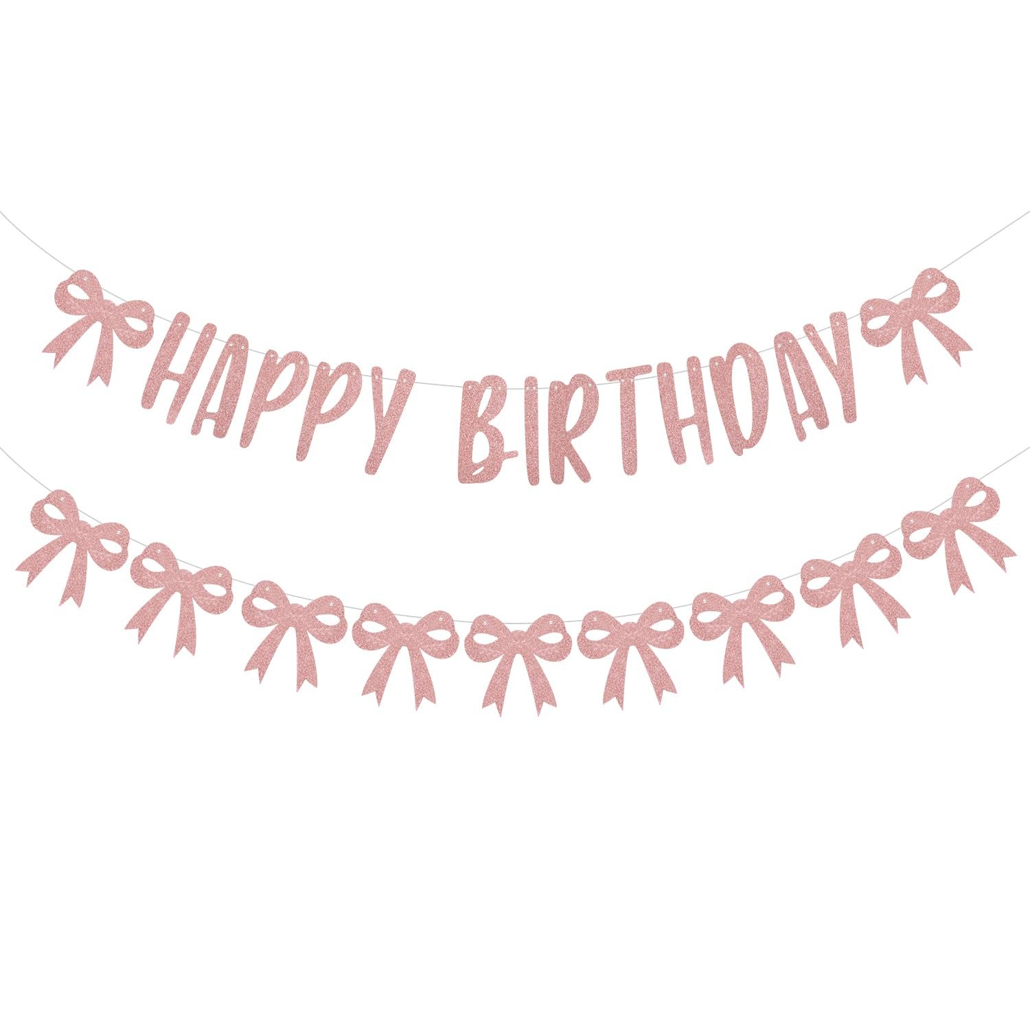 Pink Bow Banner Garland, Coquette Happy Birthday Banner Glitter Birthday Sign Funny Birthday Banner for Women Birthday Party Decorations Supplies Gift Photo Props (Unassembled) image number 2