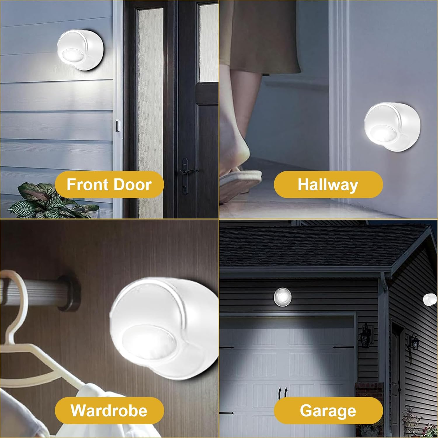 Motion Sensor Light Indoor 6000K Cool White, Energy-Saving, Auto On/Off&mdash;For Walls, Yards, Porches&mdash;Ideal for Homeowners, Renters&mdash;Fits Battery Operated Outdoor Lights (2-Pack, Black & White) image number 2