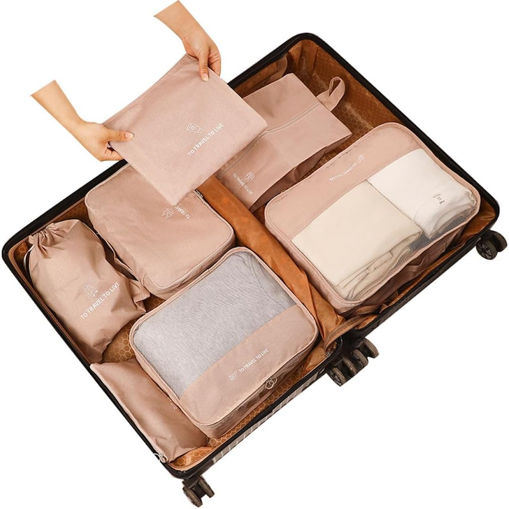 OEIPSMK 7 Set Packing Cubes for Suitcases, Lightweight Travel Bags Organizers for Carry On, Luggage Packing Organizer Bags for Travel Essentials Travel Accessories (Beige), Navy