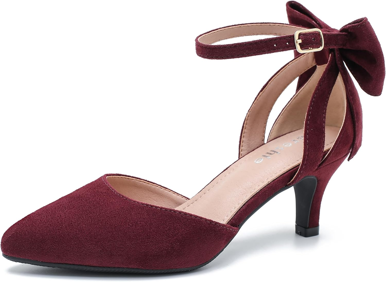 Women'S Wedding Evening Party Bow Kitten Heels Pumps Ankle Strap Buckle Dress Shoes