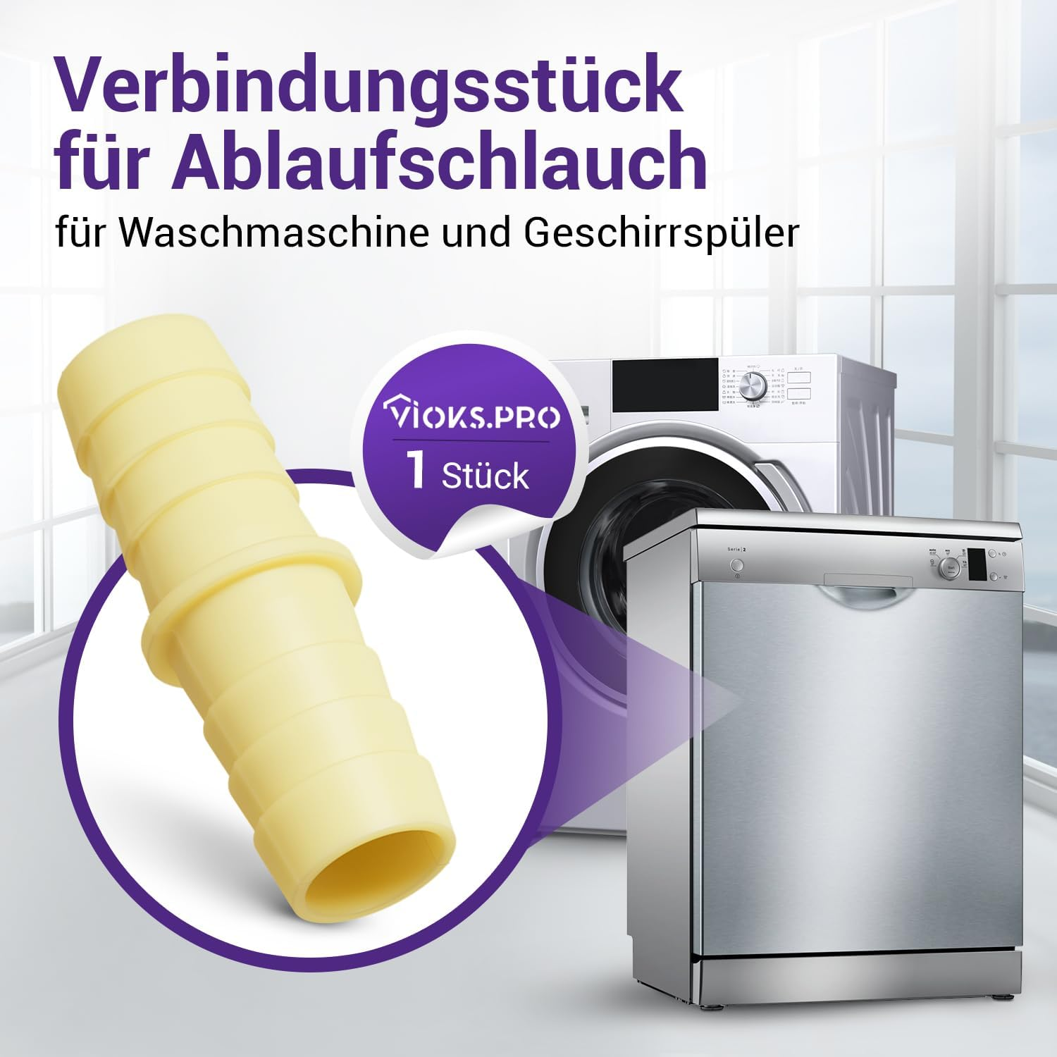 Vioks.Pro Washing Machine Drain Hose Adapter Diameter 22 Mm for Flexible Drain Hose Extension/Waste Water Hose Dishwasher & Hose Connector for Water Hose Washing Machine image number 5