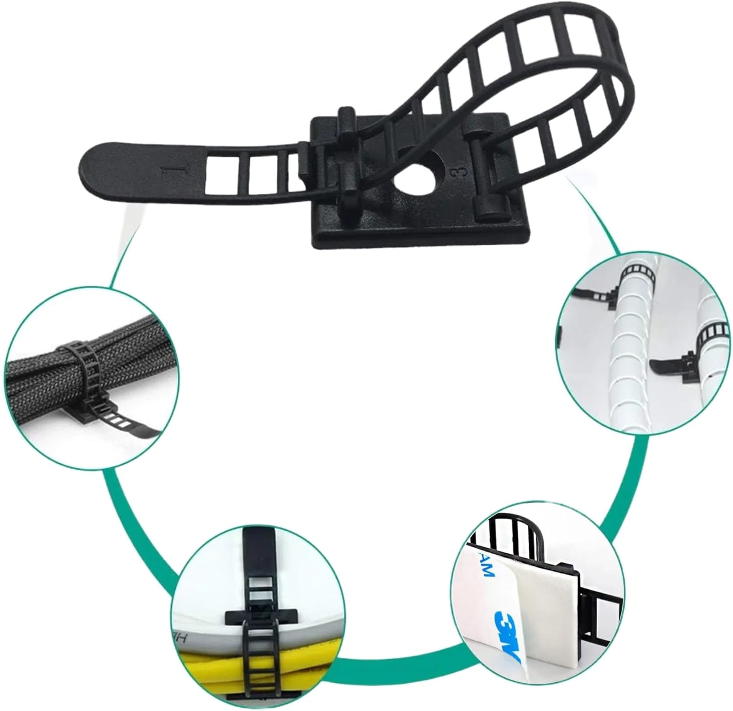 Clearhill 50Pcs 0.97In Width White Adjustable Self-Adhesive Cable Straps -Cord Clamps for Wire Management &ndash; Reusable Cable Ties for Home, Office, Car, and More image number 1