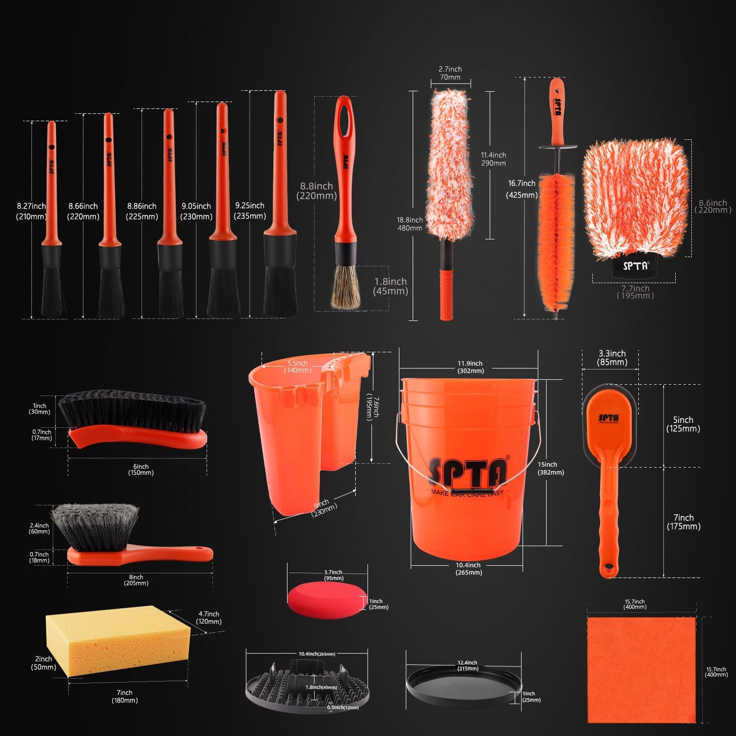 SPTA 33Pcs Car Wash Bucket Set, 20L Scratch Free Detailing Bucket with Car Wash Filter Wash Mitt Sponge Towels Tire Detailing Brush Set, Exterior Interior Car Detailing Set, Complete Car Care Tools image number 1