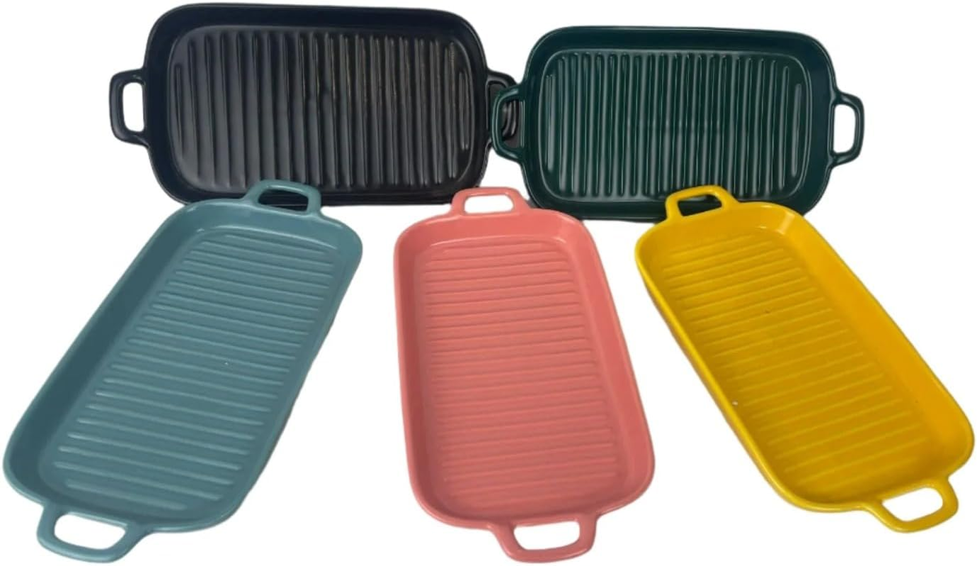 Bliss Gifts & Homewares Ceramic Baking Dish I Rectangular Bakeware with Handles I Ribbed Design Elegant Casserole Plates I Pan for Oven Roasting Lasagna, Baking, Cooking, Cake Dinner - 30X15.5Cm (Pink) - Pink image number 3