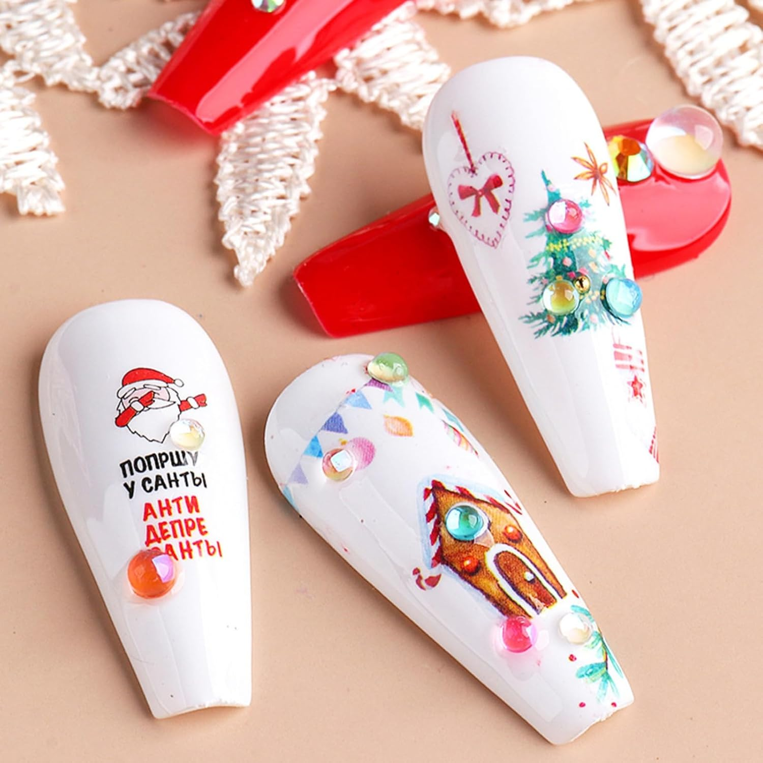 Itadaku 1 Sheet Christmas Nail Stickers, Snowflake, Santa, Elk, Transfer Decals for Winter Art, Xmas Nail Decorations for Women & Girls image number 5