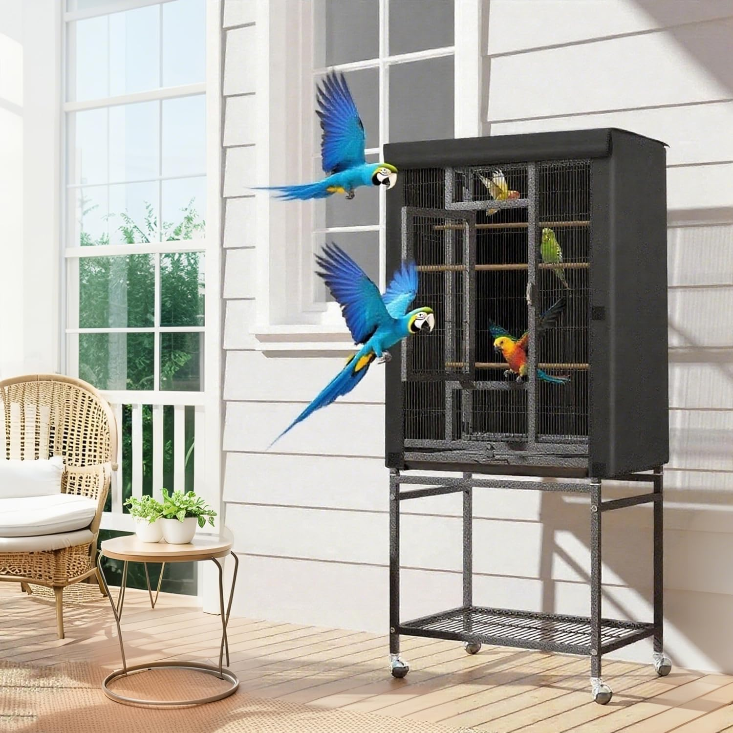 Night Use Bird Cage Cover,With Breathable Fabric Light Blocking Cover, Waterproof and Dustproof Universal Light Blocking,Suitable for Large Bird Cages,Suitable for Bird Cage Tops (Black) image number 4