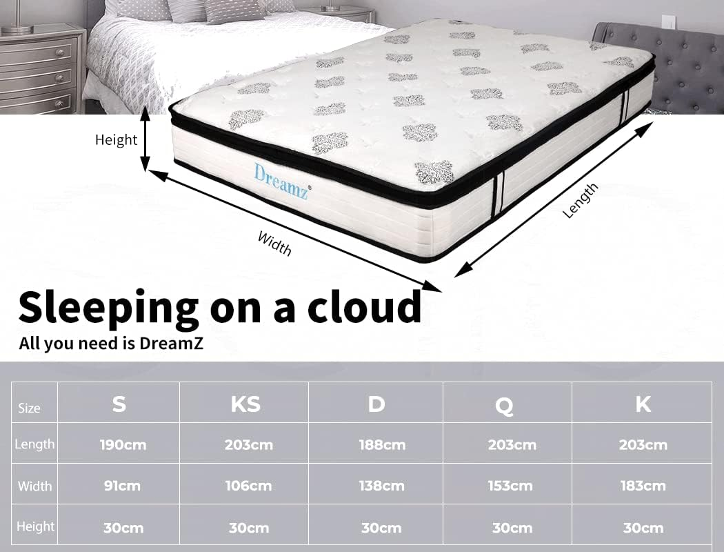 Dreamz Bedding Mattress Spring King Single Premium Bed Top Foam Medium Firm 30CM image number 3